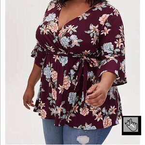 Torrid Challis wrap babydoll shirt/top/blouse sz 3 plus size 2-3xl black floral